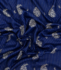 Dark Blue Printed Synthetic Dola Silk Saree With Motifs & Zari Stripes-SY0430