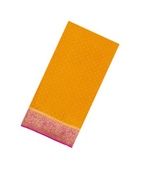 Mustard Handloom Banarasi Khaddi Georgette Silk Saree With Contrast Border-BE1788