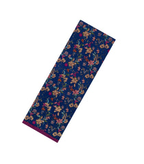Navy Blue Printed Crepe Silk Saree With Floral Motifs-PS0885