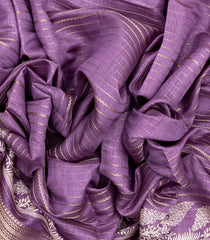 Lilac Woven Synthetic Dola Saree With Stripes & Printed Bird Motifs-BL4501