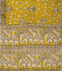 Mustard Woven Kalamkari Kota Cotton Saree With Printed Annam Motifs