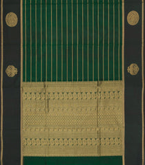 Dark Green Handloom Silk Cotton Saree With Zari Stripes-SC4556