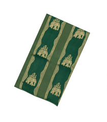 Dark Green Woven Blended Viscose Saree With Stripes & Elephant Buttas-BL4996
