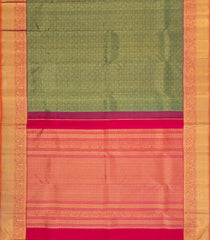 Dark Green Handloom Korvai Kanchipuram Silk Saree With Zari Motifs-KA15472