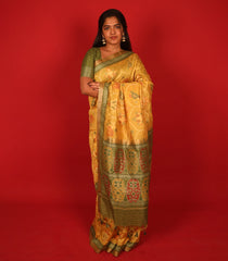 Gold Woven Art Tussar Silk Saree With Printed Animal Motifs-BL3921