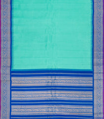 Turquoise Handloom Gadwal Cotton Saree With Checks & Contrast Temple Border-GA0312