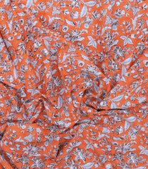 Orange Printed Jaipur Cotton Saree With Printed Floral Motifs-JC1945