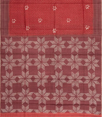 Red Printed Tussar Silk Saree With Floral Motifs & embroider Motifs-TU3846