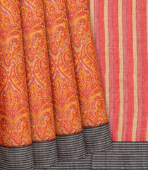 Orange Handloom Tussar Silk Saree With Pashmina Floral Motifs-Orange