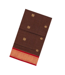 Maroon Handloom Silk Cotton Saree With Checks & Buttas-SC4234