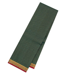Dark Green Handloom Kanchipuram Silk Saree With Zari Checks-KA15466
