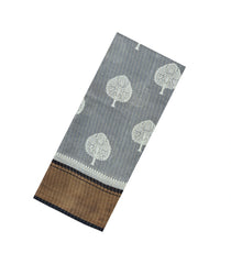 Grey Printed Synthetic Dola Saree With Zari Stripes & Border-BL5393