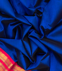 Blue Handloom 9 Yards Korvai Silk Cotton Saree With Contrast Border-SC3754