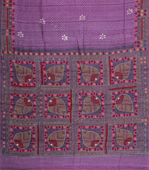 Mauve Printed Tussar Silk Saree With Floral Motifs & Meena Embroidered Border-TU3812