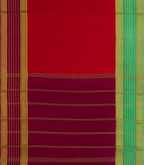 Red Woven Mysore Silk Saree With Contrast Ganga Jamuna Border-MS3205