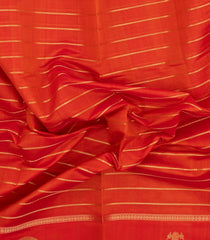 Red Handloom Silk Cotton Saree With Veldhari Stripes-SC4367
