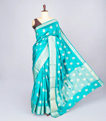 Turquoise Woven Art Tussar Silk Saree With Floral Motifs-BL4626