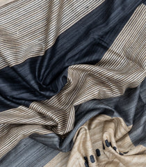 Grey Printed Tussar Silk Saree With Abstract Stripes-TU3762