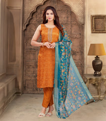 Rust Orange and Teal Blue Kurta Set: RC5564