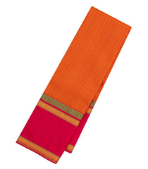 Orange Handloom Korvai Kanchipuram Silk Saree With Checks-KA13749