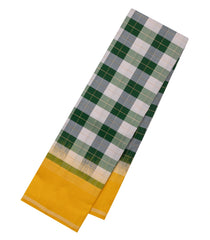 Green & Off White Handloom Soft Silk Saree With Silk Checks & Contrast Border-SO4517