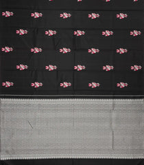 Black Handloom Kanchipuram Silk Saree With Meena Crane Buttas-KA13623