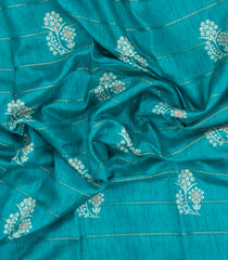 Turquoise Printed Synthetic Dola Silk Saree With Zari Motifs & Border -SY0354