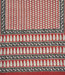 Rust Printed Jaipur Cotton Saree With Floral Motifs-JC1674