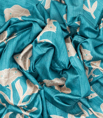 Turquoise Woven Art Matka Silk Saree With Printed Floral Motifs-BL3689
