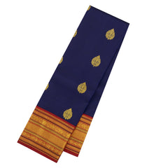 Navy Blue Handloom Korvai Kanchipuram Silk Saree With Zari Buttas-KA16685