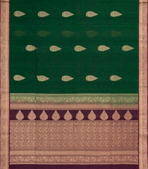 Dark Green Handloom Silk Cotton Saree With Buttas & Zari Border-SC4527