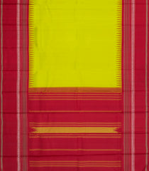 Lime Green Handloom Kanchipuram Silk Saree With Contrast Temple Border-KA15157