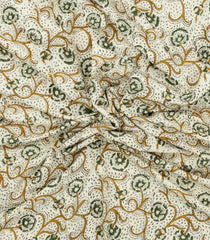 Off White Printed Jaipur Cotton Saree With Printed Floral Motifs-JC1788