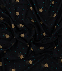 Black Handloom Bengal Cotton Saree With Floral Motifs-BG1641
