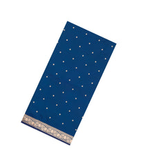 Blue Woven Blended Satin Saree With Floral Zari Buttas-BL6006