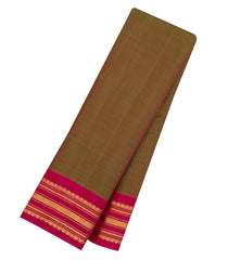 Dark Olive Handloom Gadwal Silk Cotton Saree With Contrast Border-GA0352