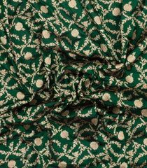 Dark Green Handloom Banarasi Silk Saree With Floral Zari Motifs-BE1772
