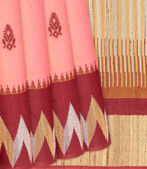 Peach Handwoven Tussar Silk Saree With Floral Motifs-Peach