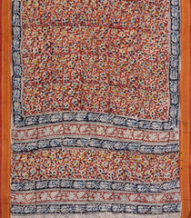 Rust Printed Kalamkari Cotton Saree With Zari Border-KAL1230