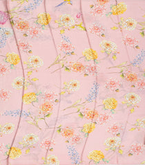 Baby Pink Woven Satin Silk Saree With Printed Bird Motifs-PS0536