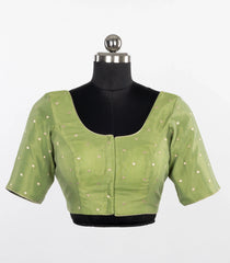 Pista Green Gold-Butta Tissue Silk Blouse-RB5264