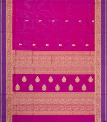 Hot Pink Handloom Silk Cotton Saree With Zari Buttas & Contrast Border-SC4804