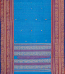 Sky Blue Handloom Silk Cotton Saree With Buttas-SC4408
