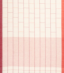 Off White Handwoven Bengal Cotton Saree With Checks & Contrast Border-BG1507