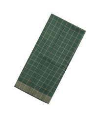 Dark Green Woven Dupion Silk Saree With Checks & Printed Pallu-DS0630