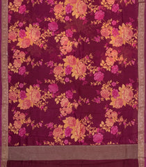 Burgundy Printed Chanderi Cotton Saree With Zari Border-CC1690