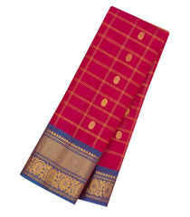 Pink Handloom Gadwal Silk Cotton Saree With Checks & Buttas-GA0371