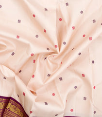 Light Peach Handloom Korvai Kanchipuram Silk Saree With Buttas-KA15348