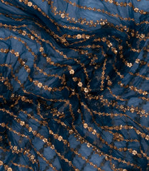 Blue Woven rnet Saree With Embroidered Floral Motifs-EN1862