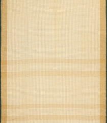 Cream Woven Linen Saree With Checks & Bottle Green Selvage-LI0688